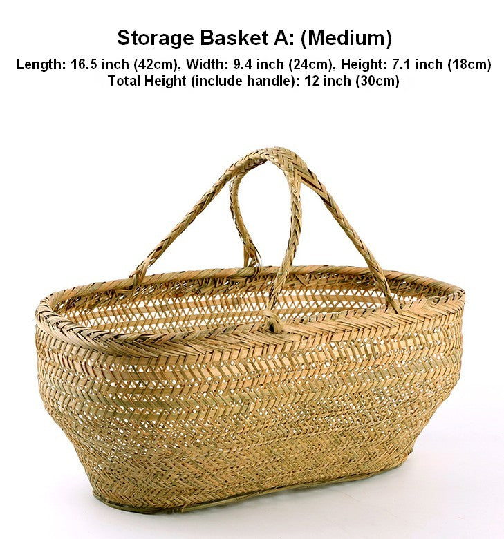 Picnic Food Basket with Handle, Large Natural Hand-woven Bamboo Basket, Lovely Bamboo Baskets for Vegetable, Natural Fruit Basket Kitchen Storage Baskets-artworkcanvas