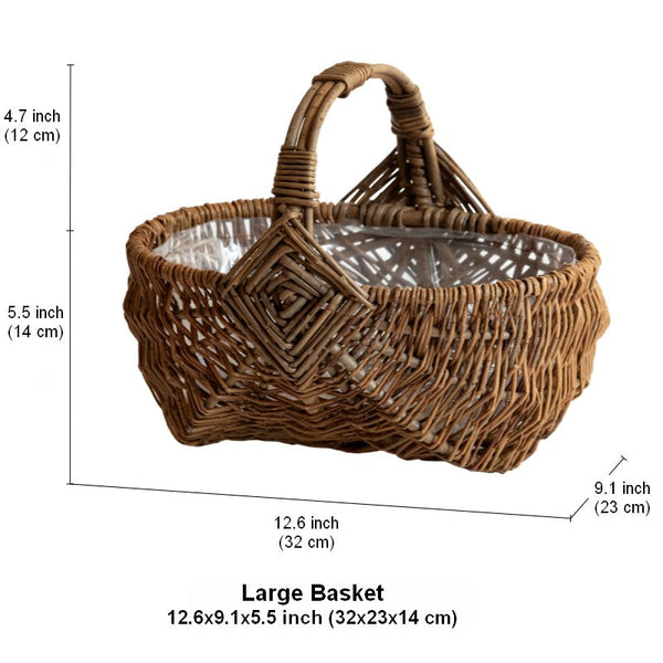 Large Picnic Food Basket with Handle, Natural Hand-woven Wicker Storage Basket, Natural Fruit Baskets, Kitchen Storage Baskets, Willow Weaving Baskets with Handle-artworkcanvas