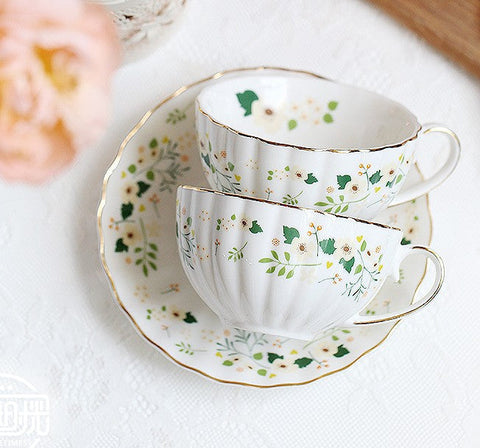 Unique Ceramic Coffee Cups, Creative Bone China Porcelain Tea Cup Set, Traditional English Tea Cups and Saucers, Afternoon British Tea Cups-artworkcanvas