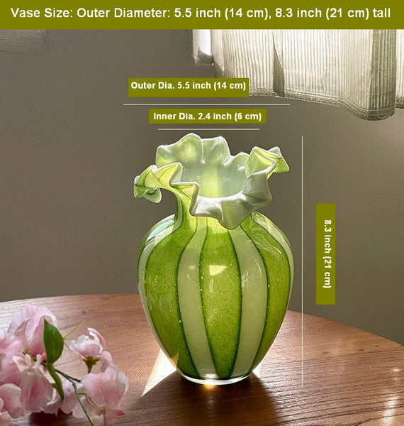 Creative Modern Vase for Flowers, Handmade Flower Vases on Table, Modern Contemporary Vases, Green Glass Flower Vases, Green Bud Vases-artworkcanvas