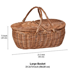 Extra Large Picnic Food Basket with Handle, Kitchen Storage Baskets, Natural Hand-woven Wicker Storage Basket, Lovely Willow Weaving Baskets for Vegetable, Natural Fruit Basket-artworkcanvas