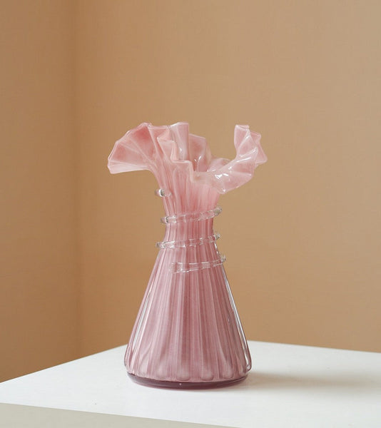Centerpiece Contemporary Vases on Table, Pink Decorative Glass Vase, Mid Century Glass Vases, Handmade Modern Vases for Bedroom, Modern Glass Vase for Flowers-artworkcanvas