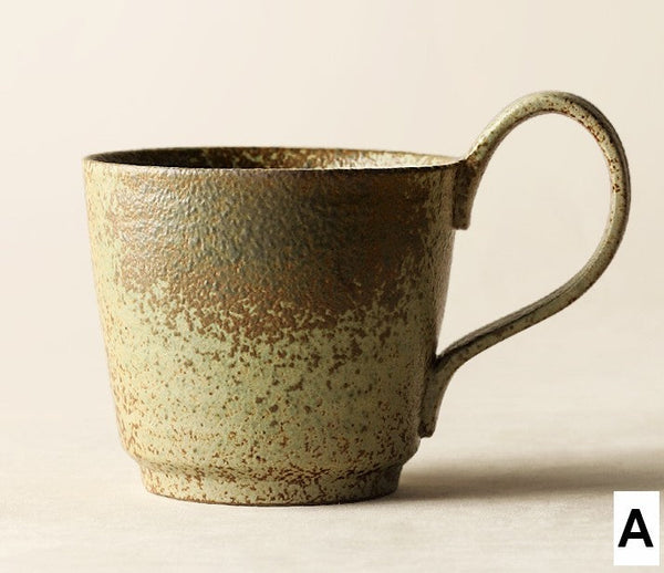 Modern Handmade Pottery Coffee Cup, Creative Brown Green Blue Ceramic Coffee Mugs, Large Unique Tea Cup, Large Capacity Coffee Cups-artworkcanvas