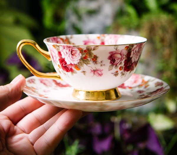 Unique Royal Coffee Cup and Saucer, Elegant Flower Ceramic Cups, Creative Porcelain Tea Cup Saucer Set, Beautiful British Tea Cups-artworkcanvas