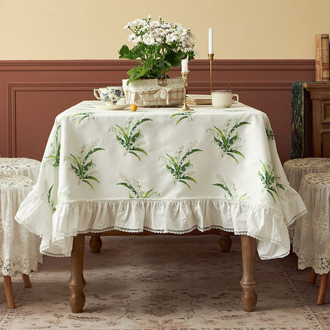 Cotton Embroidery Lace Rectangle Tablecloth for Dining Room Table, Farmhouse Table Cloth, Spring Flower Pattern Tablecloth, Square Tablecloth for Round Table-artworkcanvas