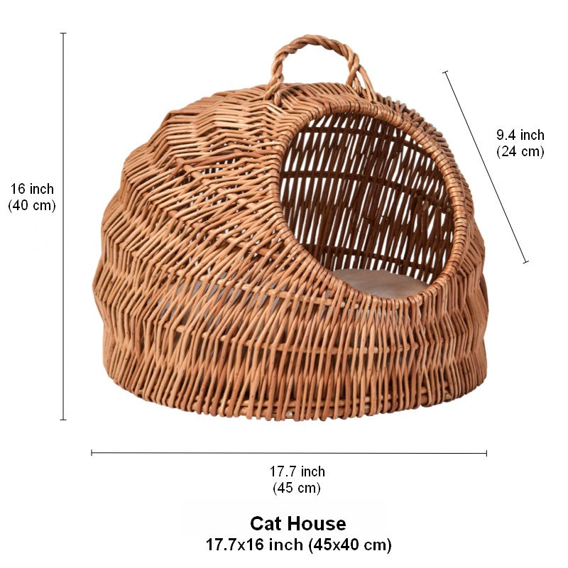 Indoor Cat Bed, Natural Wicker Cat House Basket with Washable Cushion for Indoor Cats and Dogs-artworkcanvas