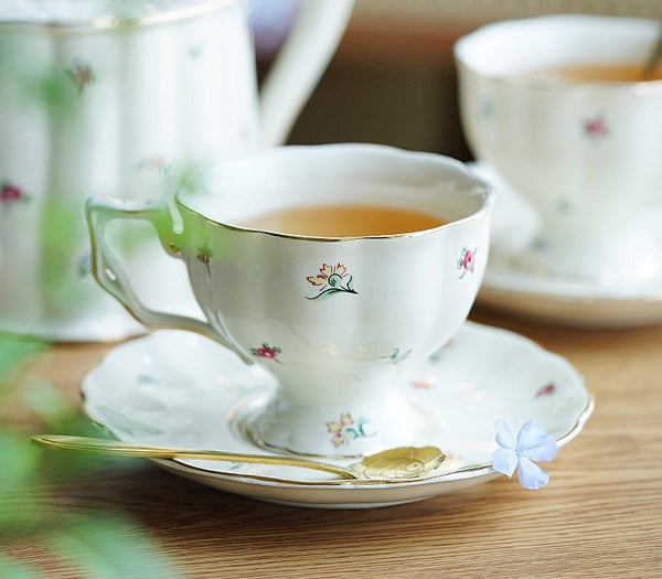 Porcelain Tea Cup Saucer Set, Beautiful British Tea Cups, Traditional English Tea Cup and Saucer, Unique Ceramic Coffee Cups-artworkcanvas