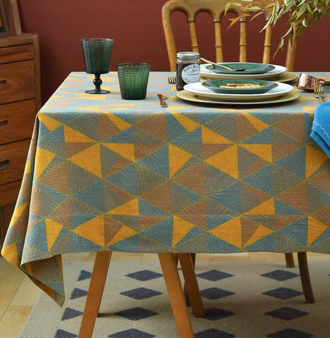 Cotton Triangle Pattern Tablecloth for Kitchen, Extra Large Rectangle Table Covers for Dining Room Table, Square Tablecloth for Coffee Table-artworkcanvas