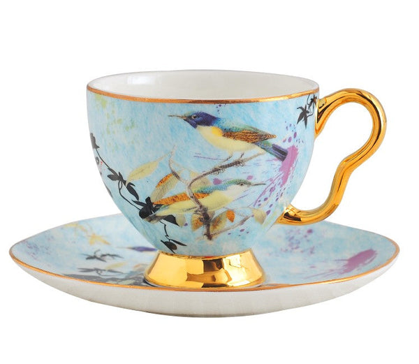 Elegant Ceramic Coffee Cups, Unique Bird Flower Tea Cup and Saucer in Gift Box as Birthday Gift, Beautiful British Tea Cups, Royal Porcelain Tea Cup Set-artworkcanvas