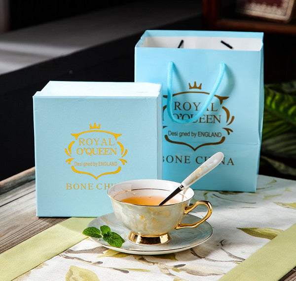 Elegant Ceramic Coffee Cups, 6.8 oz Tea Cup and Saucer in Gift Box as Birthday Gift, Beautiful British Tea Cups, Royal Porcelain Tea Cup Set-artworkcanvas