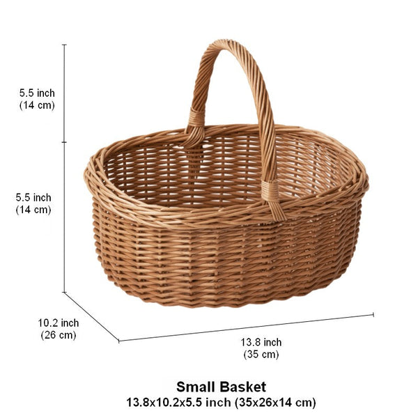 Lovely Willow Weaving Baskets for Vegetable, Large Picnic Food Basket with Handle, Natural Hand-woven Wicker Storage Basket, Natural Fruit Basket, Kitchen Storage Baskets-artworkcanvas