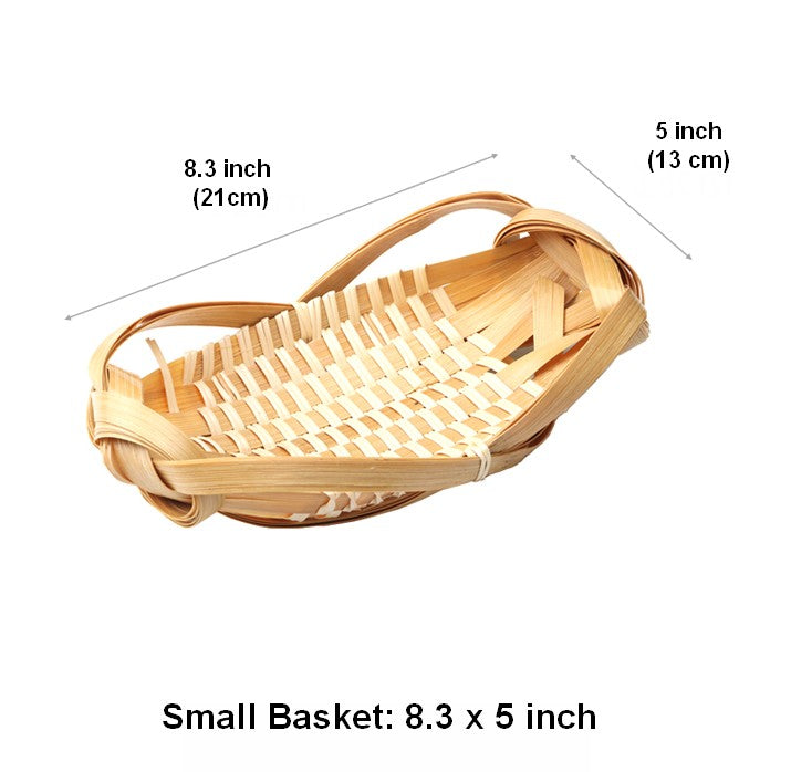 Natural Hand-woven Bamboo Basket, Lovely Cute Picnic Food Basket, Bamboo Basket for Food, Natural Fruit Basket Kitchen Storage Baskets-artworkcanvas