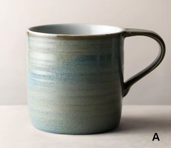 Large Modern Handmade Pottery Coffee Cup, Large Capacity Coffee Mugs, Creative Handmade Coffee Mugs, Blue Green Black Ceramic Coffee Mugs-artworkcanvas