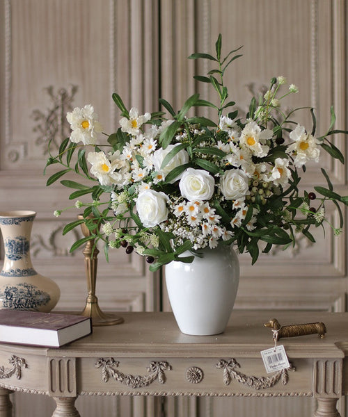 Real Touch Artificial Floral for Living Room, Large Bunch of Daisy and Rose Branch, Beautiful Spring Flower Arrangement for Home Decoration, Table Centerpiece-artworkcanvas