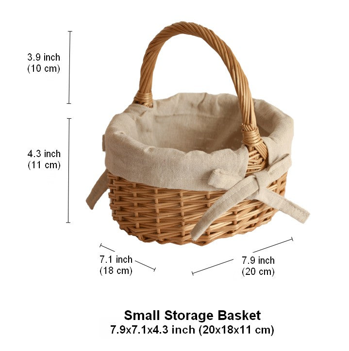 Small Picnic Storage Basket with Handle, Hand-woven Wicker Storage Basket, Willow Weaving Baskets for Vegetable, Natural Fruit Basket, Kitchen Storage Baskets-artworkcanvas