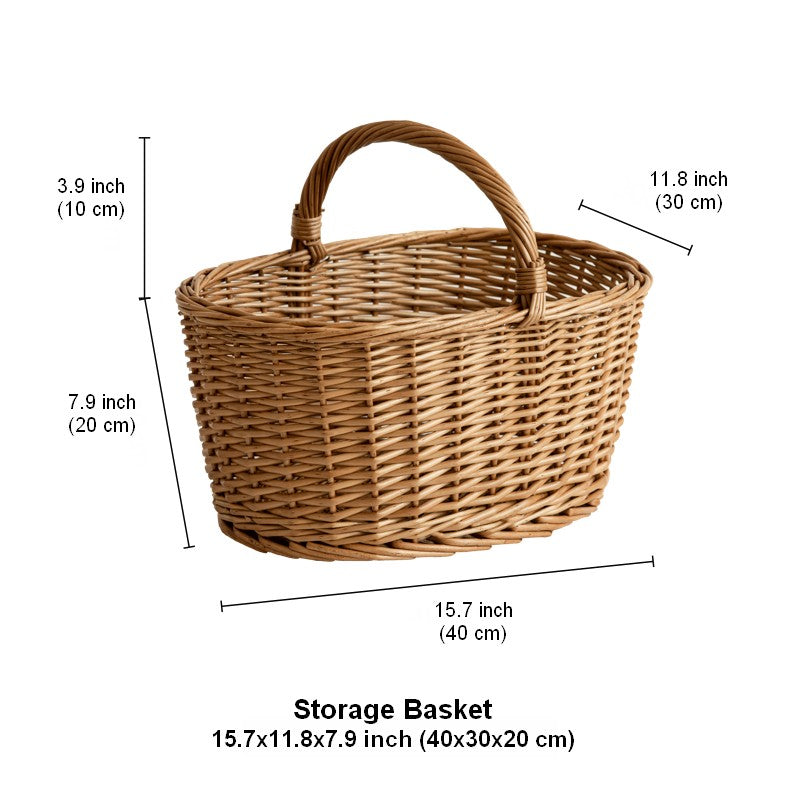 Small Picnic Storage Basket with Handle, Hand-woven Wicker Storage Basket, Willow Weaving Baskets for Vegetable, Natural Fruit Basket, Kitchen Storage Baskets-artworkcanvas