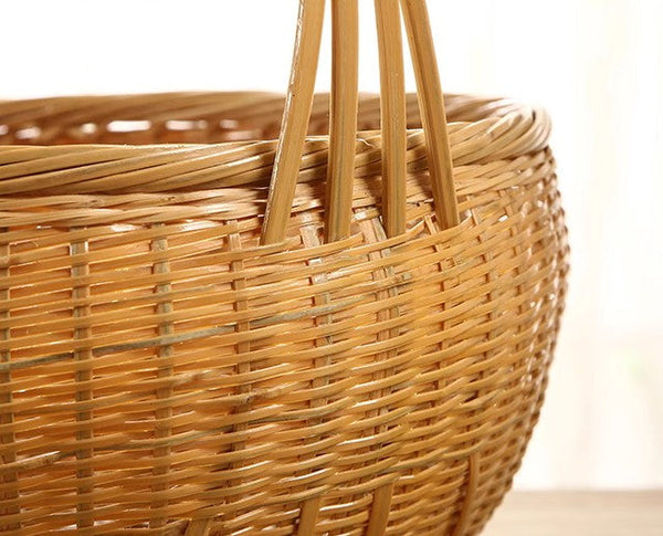 Natural Hand-woven Bamboo Basket, Extra Large Picnic Food Basket with Handle, Lovely Bamboo Baskets for Vegetable, Natural Fruit Basket Kitchen Storage Baskets-artworkcanvas