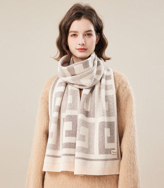 Cold Weather Scarf, Warm Winter Scarf, Soft Cashmere Scarf for Women, Fashion Designer Scarf, Green White Grey Wool Scarf for Women, Casual Scarf for Women-artworkcanvas