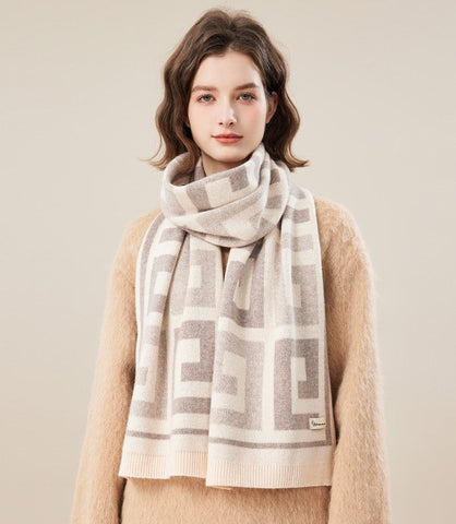 Cold Weather Scarf, Warm Winter Scarf, Soft Cashmere Scarf for Women, Fashion Designer Scarf, Green White Grey Wool Scarf for Women, Casual Scarf for Women-artworkcanvas