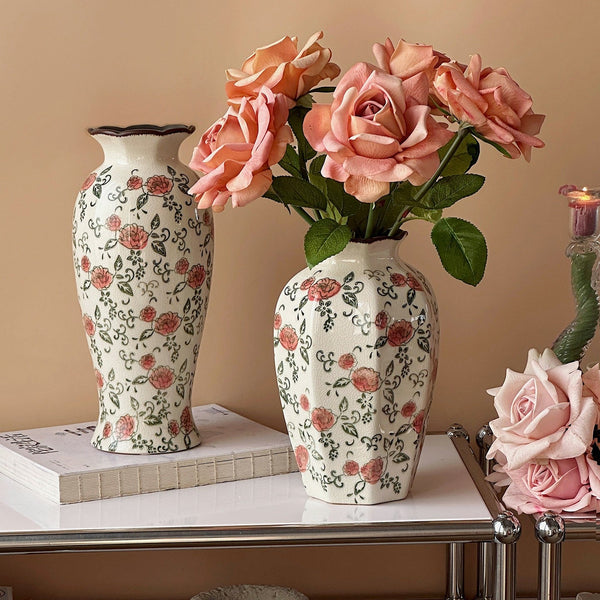 Rustic Porcelain Flower Vases, Handmade Water Holding Flower Vases, Ceramic Bouquet Vases, Tall Flower Vases on Table-artworkcanvas