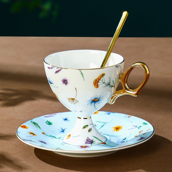 Elegant British Ceramic Coffee Cup with Saucer, 6.8 oz Tea Cup and Saucer Set in Gift Box, Floral Porcelain Tea Cup and Saucer Set, Flower Ceramic Tea Cup and Saucer-artworkcanvas