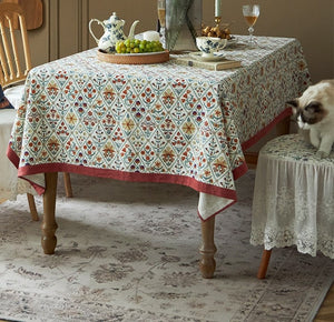 Large Rectangle Tablecloth for Home Decoration, Square Tablecloth for Round Table, Farmhouse Table Cloth Dining Room Table, Flower Pattern Tablecloth-artworkcanvas