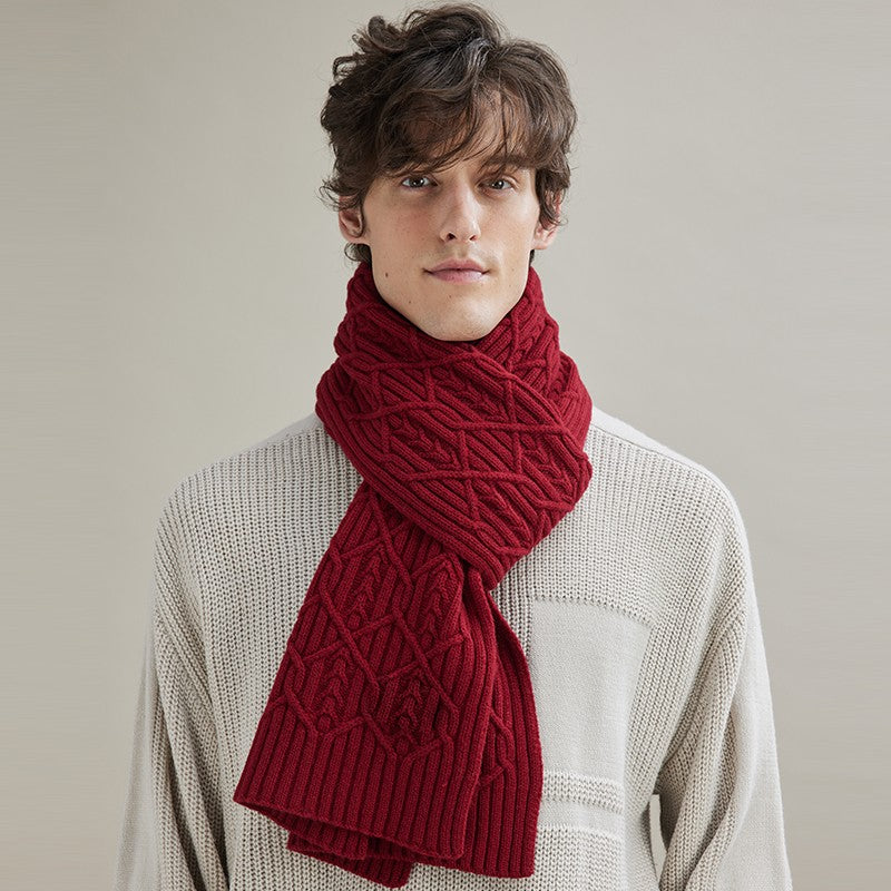 Business Wool Scarf for Gentleman, Casual Scarf Men, Men's Wool Scarf Winter, Thick Wool Scarf, Men's Winter Scarf, Formal Men Scarf Styles, Red Fashion Scarf-artworkcanvas