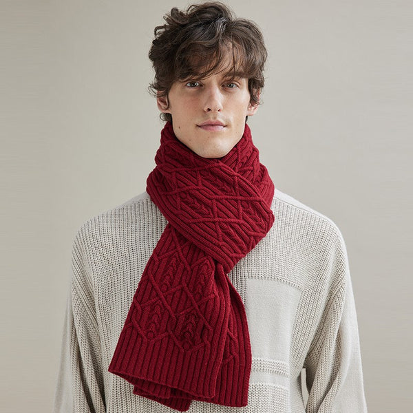Business Wool Scarf for Gentleman, Casual Scarf Men, Men's Wool Scarf Winter, Thick Wool Scarf, Men's Winter Scarf, Formal Men Scarf Styles, Red Fashion Scarf-artworkcanvas
