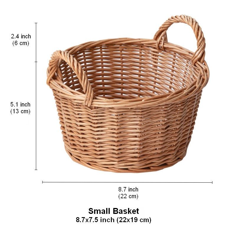 Large Picnic Fruit Basket with Handle, Natural Hand-woven Wicker Round Storage Basket, Lovely Willow Weaving Baskets for Vegetable, Natural Fruit Storage Basket, Kitchen Storage Baskets-artworkcanvas