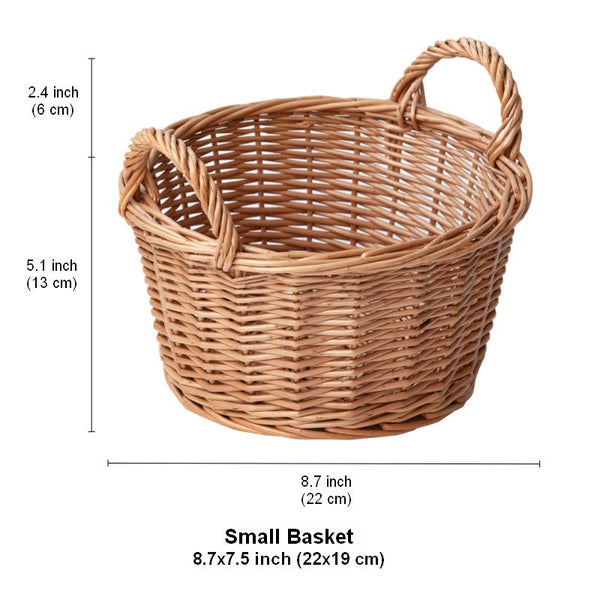 Large Picnic Fruit Basket with Handle, Natural Hand-woven Wicker Round Storage Basket, Lovely Willow Weaving Baskets for Vegetable, Natural Fruit Storage Basket, Kitchen Storage Baskets-artworkcanvas