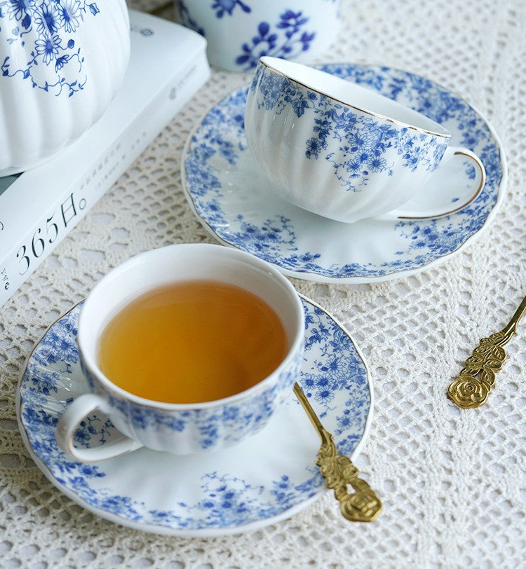 Blue Porcelain Tea Cup Saucer Set, British Royal Ceramic Cups for Trad –  artworkcanvas