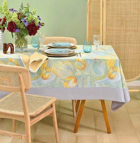 Country Farmhouse Tablecloth, Extra Large Rectangle Tablecloth for Dining Room Table, Tulip Flowers Rustic Table Covers for Kitchen, Square Tablecloth for Round Table-artworkcanvas