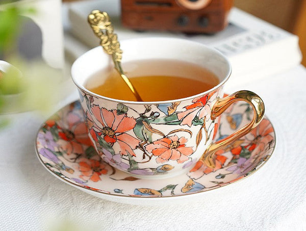Elegant Ceramic Coffee Cups, Flower Porcelain Tea Cup Saucer Set, British Royal Ceramic Cups for Traditional Afternoon Tea, Unique Tea Cup and Saucer in Gift Box-artworkcanvas