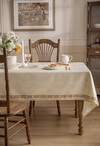 Cream Color Table Cover for Dining Room Table, French Style Tablecloth for Dining Table, Modern Rectangle Tablecloth for Oval Table-artworkcanvas