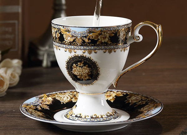 Royal Porcelain Tea Cup Saucer Set, 8 oz Tea Cup and Saucer in Gift Box as Birthday Gift, Elegant Ceramic Coffee Cups, Beautiful British Tea Cups-artworkcanvas