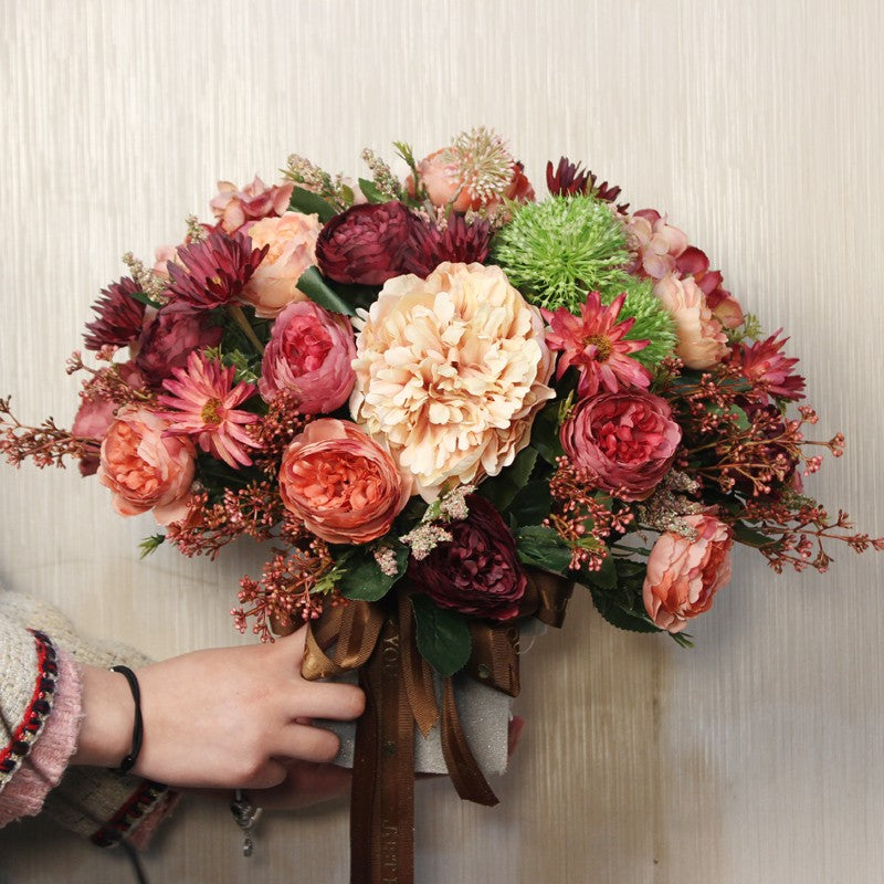 Amazing Artificial Floral Arrangement for Dining Room, Large Bunch of Autumn Flowers Arrangement, Peony Faux Silk Floral Bouquet Table Centerpiece-artworkcanvas
