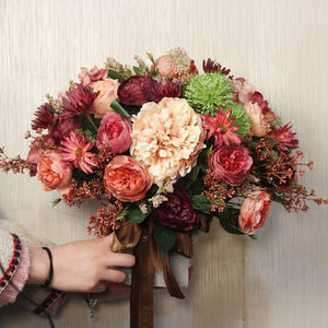 Amazing Artificial Floral Arrangement for Dining Room, Large Bunch of Autumn Flowers Arrangement, Peony Faux Silk Floral Bouquet Table Centerpiece-artworkcanvas