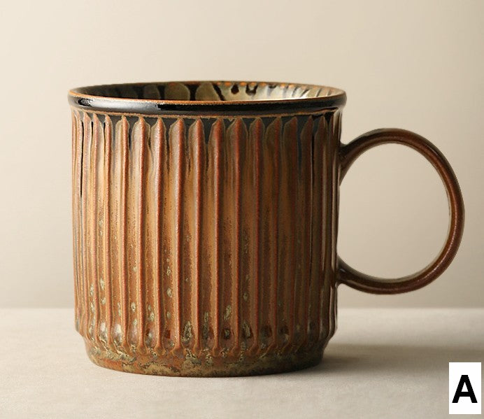 Large Modern Handmade Pottery Coffee Cup, Large Capacity Coffee Mugs, Unique Tea Cup, Creative Brown Green Ceramic Coffee Mugs-artworkcanvas