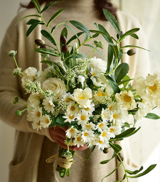 Real Touch Artificial Floral for Living Room, Large Bunch of Daisy and Rose Branch, Beautiful Spring Flower Arrangement for Home Decoration, Table Centerpiece-artworkcanvas