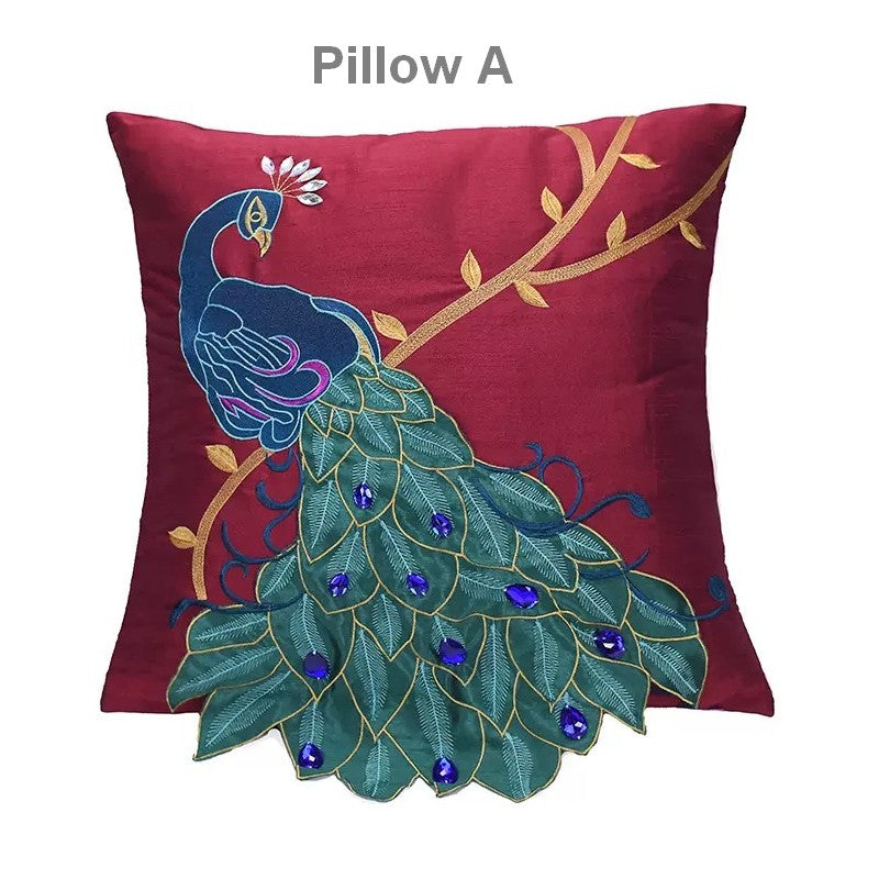 Embroider Peacock Cotton and linen Pillow Cover, Beautiful Decorative Throw Pillows, Decorative Sofa Pillows, Decorative Pillows for Couch-artworkcanvas
