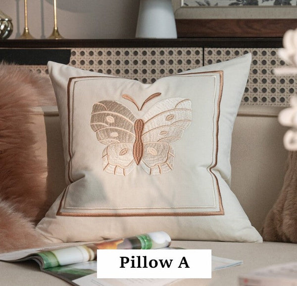 Embroidered Butterfly Pillow Covers, Modern Decorative Pillows for Bedroom, Decorative Pillow Arrangement Ideas for Couch, Large Decorative Throw Pillows for Living Room-artworkcanvas