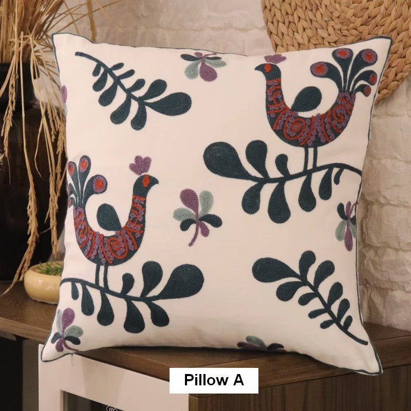 Farmhouse Embroider Cotton Pillow Covers, Love Birds Decorative Sofa Pillows, Cotton Decorative Pillows, Decorative Throw Pillows for Couch-artworkcanvas