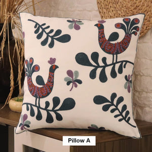 Farmhouse Embroider Cotton Pillow Covers, Love Birds Decorative Sofa Pillows, Cotton Decorative Pillows, Decorative Throw Pillows for Couch-artworkcanvas
