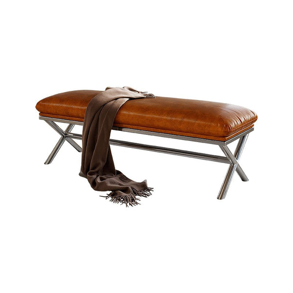 Upholstered Shoe Bench, Contemporay Bedroom Bench, Luxury Genuine Leather Entry Bench, Narrow Entryway Bench, Modern Shoe Changing Ottoman, Mid-Century Hall Bench-artworkcanvas