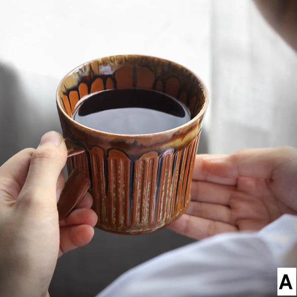 Unique Tea Cup, Creative Brown Green Ceramic Coffee Mugs, Large Modern Handmade Pottery Coffee Cup, Large Capacity Coffee Mugs-artworkcanvas