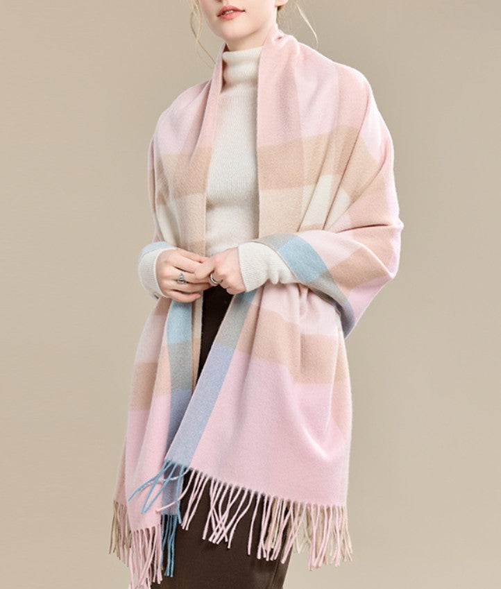 Large Wool Scarf, Soft Wool Scarf for Women, Checkered Fashion Scarf, Winter Shawl, Elegant Shawl, Warm Cape, Gifts for Her, Evening Wrap, Christmas Gift-artworkcanvas