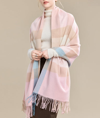 Large Wool Scarf, Soft Wool Scarf for Women, Checkered Fashion Scarf, Winter Shawl, Elegant Shawl, Warm Cape, Gifts for Her, Evening Wrap, Christmas Gift-artworkcanvas