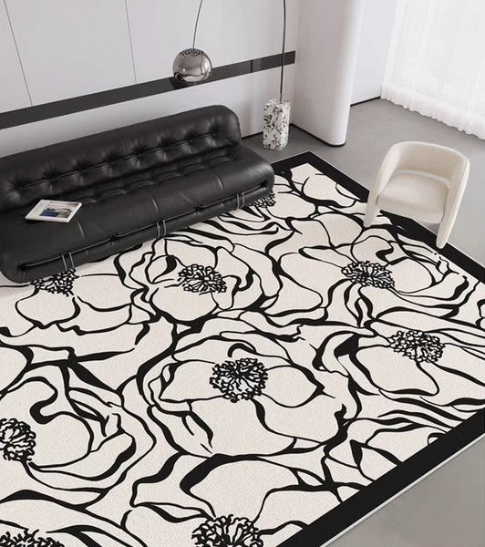 Flower Pattern Contemporary Modern Rugs, Modern Rugs for Living Room, Abstract Contemporary Rugs Next to Bed, Modern Rugs for Dining Room-artworkcanvas