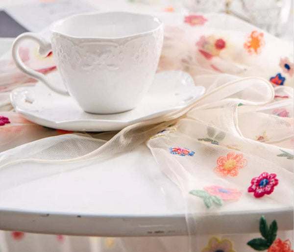Extra Large Rectangular Tablecloth for Oval Table, Spring Flower Lace Tablecloths, Lace Embroidered Table Covers, Rectangular Table Covers for Coffee Table-artworkcanvas