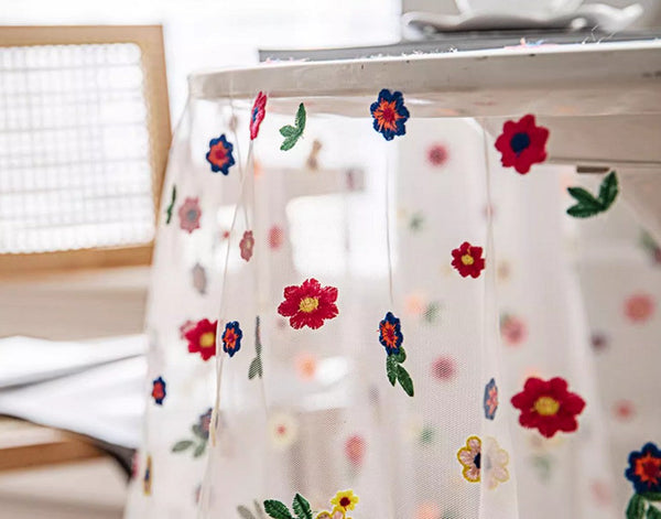 Extra Large Rectangular Tablecloth for Oval Table, Spring Flower Lace Tablecloths, Lace Embroidered Table Covers, Rectangular Table Covers for Coffee Table-artworkcanvas